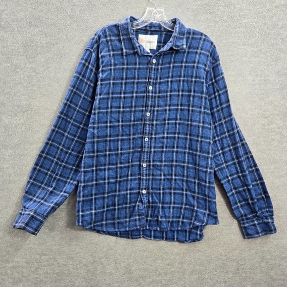 Cloudveil Men Button Up Shirt 2XL Blue Black Watch Plaid Flannel Long‎ Sleeve